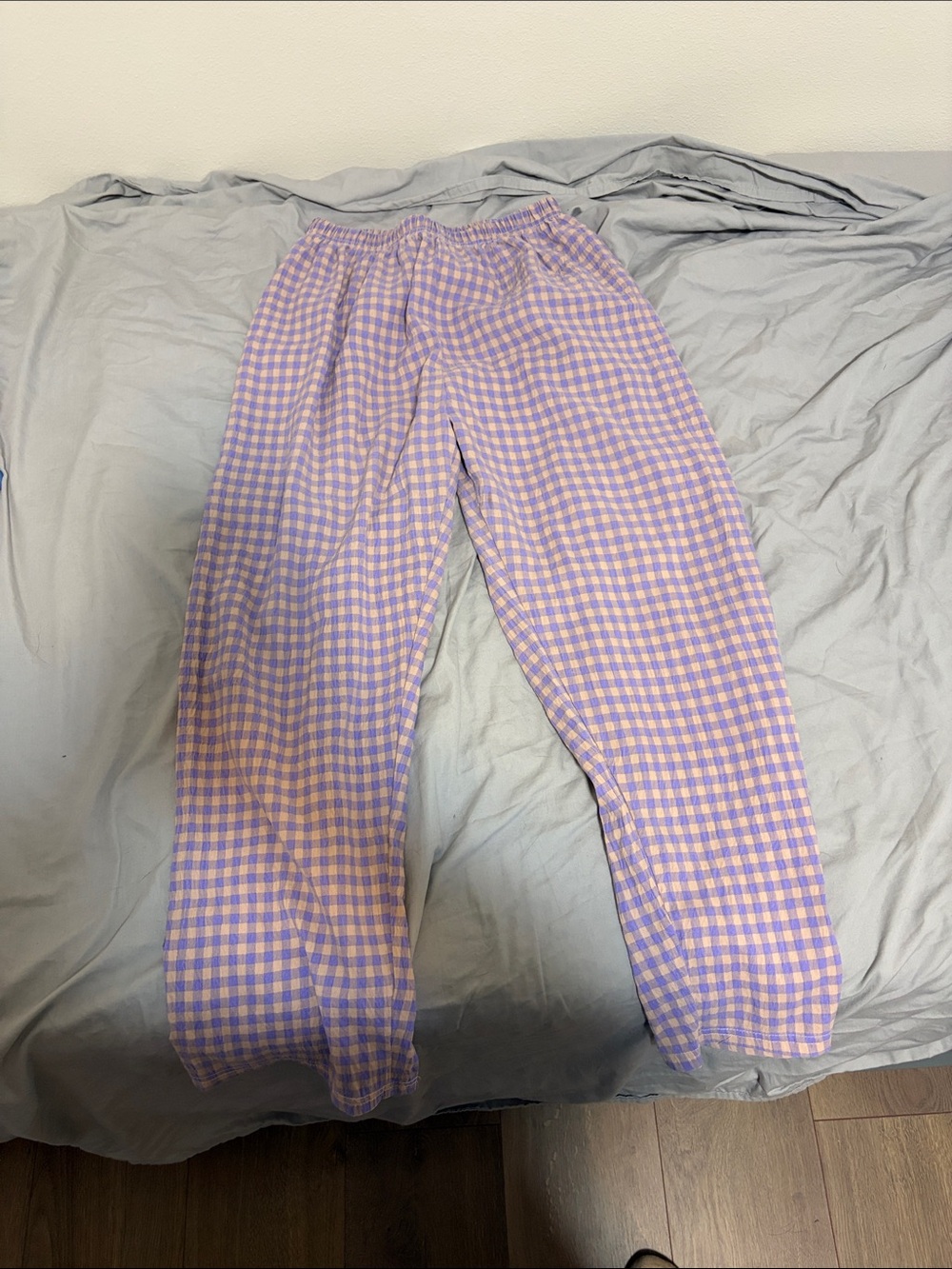 Lavender Gingham Elastic-Waist Pants